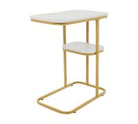 HPDTZ Table basse à 2 niveaux, en forme de C, table basse avec 2 étages en fer et planche dense 50 x 30 x 58 cm Table basse pour salon, bureau et café (doré)