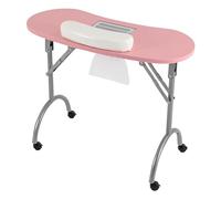 HPDTZ Table de manucure pliable avec aspiration, table à ongles mobile avec roulettes, poste de travail pour salon de manucure, cosmétique, 90 cm, avec ventouse et repose-poignet confortable, rose