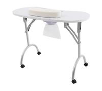 HPDTZ Table de manucure pliable avec aspiration, table à ongles mobile avec roulettes, poste de travail pour salon de manucure, cosmétique, 90 cm, avec ventouse et repose-poignet confortable, blanche