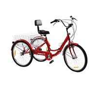 HPDTZ Tricycle 24 pouces pour adultes avec panier et lumière LED, 3 roues, vélo pour adultes et adultes, tricycle à 3 roues (rouge)