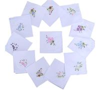 Hperu 12 PCS 11x11inch Mandkerchiefs pour Femmes, Fleur de Coton brodée de carrons Blancs en Dentelle pour Le thé privilégie Style aléatoire