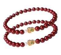 Hperu 2pcs Feng Shui Cinnabar Bracelet pour hommes et femmes Bracelet Cinabar chinois rouge pour la richesse et la protection, Good Luck Cadeaux, 6 mm