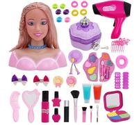 Hperu 40 pièces poupée à tête coiffante pour Enfants, avec Accessoires de sèche-Cheveux, Ensemble de Jeu Simulation Maquillage Luxe, Jouet Coiffure poupée à tête coiffante pour Filles, Jeu