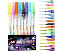 Hperu 8 pcs marqueurs de contour, stylos à peinture acrylique métallique à double pointe pour enfants 16 couleurs étanche marquent des marqueurs de peinture métalliques pour carte bricolage, cartes