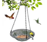 Hperu Baignoire d'oiseaux Suspendue avec chaîne 9, 25 Pouces, Bol de Bain d'oiseaux Ronds 2 en 1 mangeur Multifonctionnel pour la Cour de Jardin Balcon Gris