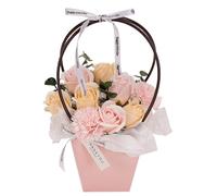 Hperu Bouquet de Fleurs de Savon Artificielles Romantiques avec Poignée et Ruban Exquis 3,2x12.6 Pouce, Carnation