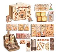 Hperu Capybara School fournit Une Adorable étui Crayon Capybara avec des cahiers à stylos Autocollants Plus Surprise Cadeaux de Noël d'anniversaire Pratiques pour Les élèves d'enfants - Ensemble