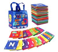 Hperu Cartes Flash ABC, 26 pièces de Cartes de l'alphabet Souples pour l'éducation précoce avec Images, Flash ABC Dessin animé Lavable Parent-Enfant avec Sac Rangement pour 'Apprentissage à la mai