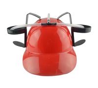 Hperu Chapeau de bière, chapeau à boire, casque en plastique amusant et sûr avec porte-canette, paille amusante pour bière, soda, fête, jeux de football, nouveauté rouge - Chapeaux