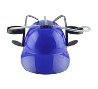 Hperu Chapeau de bière, chapeau à boire, casque en plastique amusant et sûr avec porte-canette, paille amusante pour bière, soda, fête, jeux de football, nouveauté bleu - Chapeaux