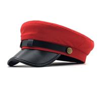 Hperu Chapeau de Chauffeur Chapeau de Marin Classique Vintage Rouge Newsboy Capitaine élégant en Cuir PU Casquette Plate scellée Béret d'étudiant pour Femmes et Hommes Chapeaux Costume, Marin