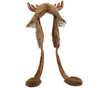 Hperu Chapeau flou Chapeau de renne Oreilles de cerf mignonnes Chapeaux d'animaux en peluche doux et chauds avec écharpe Costume cerf drôle pour femmes et enfants Cosplay