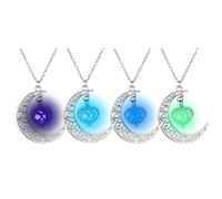 Hperu Collier pendentif lumineux 4 pièces, collier Fluorescent lune amour cœur pour femmes, bijoux qui brillent dans le noir-pierre de lune