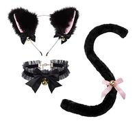 Hperu Costume de chat, ensemble de 3 pièces avec nœud en dentelle, taille enfant pour Halloween