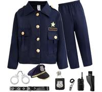 Hperu Costume de police pour enfants de 8 à 10 ans, uniforme d'officier avec accessoires réalistes, ensemble déguisement pour garçons, anniversaire, Halloween M - Costume police pour enfants