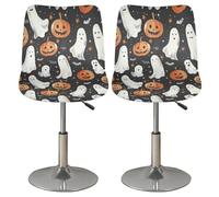 Hperu Couvoirs de tabourets de Bar avec Dos 2pcs Ghost Pumpkin Halloween Couvrettes Chaise Teinture Amovible Tabouret Bar Extensible des Taches pour Le Restaurant Home Restaurant Chaise d'hôtel