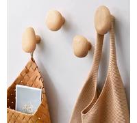 Hperu Crochets muraux en bois, 4 pièces, crochets muraux robustes en bois naturel en forme de galet, cintres décoratifs en pour suspendre des serviettes, des sacs à vêtements