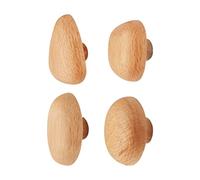 Hperu Crochets muraux en bois, 4 pièces, patères robustes en bois naturel, cintres muraux décoratifs en forme de galet pour serviettes et sacs