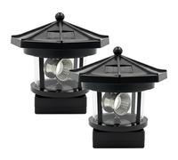 Hperu Décoration de Phare - Phare Solaire, Lot de 2 Lampes rotatives Noires pour Jardin, Figurines tournantes à 360 degrés à énergie Solaire pour terrasse et Cour extérieure