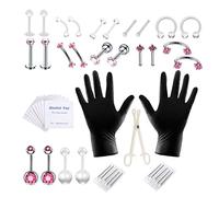 Hperu Ensemble d'aiguilles de perçage, Kit de perçage corporel, anneaux langue en acier inoxydable, bijoux nombril 47 pièces