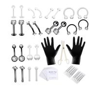 Hperu Ensemble d'aiguilles de perçage, Kit de perçage corporel, anneaux langue en acier inoxydable, bijoux nombril 47 pièces