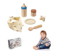 Hperu Ensemble d'alimentation pour poupée de bébé, Accessoires d'alimentation réalistes en Bois pour poupée de bébé avec cuillère, Assiette Section, Bouteille Lait et Plus Encore, Accessoires pour