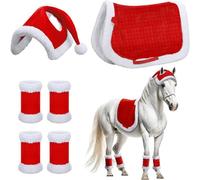 Hperu Ensemble de Costumes de Cheval noël 6 pièces, Chapeau père noël, enveloppe Jambe Cheval, Housse Selle pour décoration Vacances