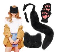 Hperu Ensemble de masques, de queue et pattes renard Therian, Costume en peluche et fourrure moelleuse pour fête Cosplay masque renard mascarade, 3 pièces