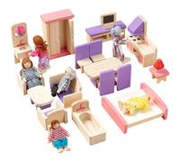 Hperu Ensemble de Meubles de Maison poupée en Bois avec Personnes et Accessoires Chambre, Jouets Simulation pour garçons et Filles, Cadeaux d'anniversaire Noël pour Enfants