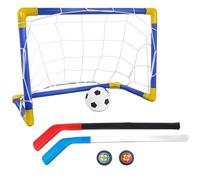 Hperu Ensemble de Mini Hockey et Football 2 en 1 - Comprend Un Mini Filet de But, des bâtons Hockey, du Football et Une Pompe à Balle pour Les Jeux d'intérieur d'extérieur pour Enfants