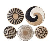 Hperu Ensemble de paniers tissés en rotin Suspendu, 5 pièces, 7, 9, 9, 8, 11, 8 Pouces, décoration Murale Rustique pour Salon, Chambre à Coucher, Cuisine corative et Plateau à Bijoux