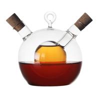 Hperu Ensemble distributeur d'huile et de vinaigre, bouteille en verre 2 en 1 en forme de boule, bouteille d'huile 350 ml + distributeur vinaigre 50 ml, avec bouchon en liège, ensemble burett