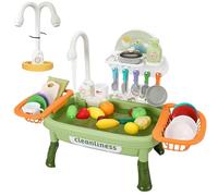 Hperu Évier de Jeu avec Eau Courante 1 Ensemble Robinet Rotatif électrique évier pour Tout-Petits avec Panier de vidange éducatif interactif détachable spacieux Jeu pour Enfants pour rôle - Enfants