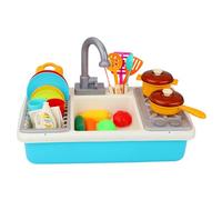 Hperu Évier de Jeu pour Enfants avec Eau Courante - Ensemble de Jouets Cuisine électriques à Circulation pour Les Tout-Petits 1 à 3 Ans, Bleu