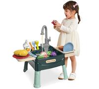 Hperu Évier de Jouet, 23 pièces/Ensemble évier de Jeu en Plastique sûr avec Eau Courante pour Enfants 3 Ans et Plus avec Coupe Fruits et légumes Robinet Travail, Jouets Jeu d'eau réutilisa