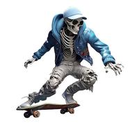 Hperu Figurines de Squelette, Ensemble de décoration Squelette Skateboard en résine, Statue Cavalier crâne, Ornement d'étagère Maison, 3 Pouces
