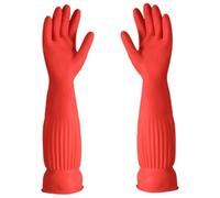 Hperu Gants de vaisselle, 1 paire de 18 longs gants en latex doublés polaire - Nettoyage imperméable antidérapant pour cuisine et salle bain (rouge)