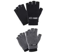 Hperu Gants sans Doigts Hiver Chaud Demi-Doigt moufle Unisexe pour Cyclisme Course en Plein air Gris 2 Paires - Gants d'hiver