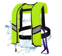 Hperu Gilet de Sauvetage Gonflable Automatique 150N pour Adultes, Gilet de Sauvetage en Nylon avec Boucle réglable, Bandes réfléchissantes et sifflet, Tuyau supplémentaire, Vert (sans Bouteille gaz)