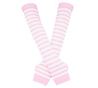 Hperu Glants longs sans doigts de bras en tricot pour femmes gants extensibles à rayures roses et blancs 1pair longs gants sans doigts