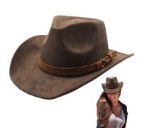 Hperu Hat de Cowboy Hommes, Chapeau de Cowboy Large rainure Occidentale Chapeau de Cowboy Marron avec Ceinture Boucle en Daim Chapeau Cowgirl pour Hommes et Femmes Habiller la fête