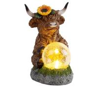 Hperu Highland Cow Ornements d'extérieur, Statue de Jardin Solaire étanche avec lumières LED, décoration de pelouse Automatique à énergie Solaire pour Patio, Cour - Décoration Vache des Highlands