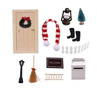 Hperu Jouets de Meubles de Simulation, 12 pièces Mini échelle Porte d'arbre Noël boîte aux Lettres Meubles Jardin Accessoires Maison poupée - Ensemble d'échelle en Bois Miniature Noël