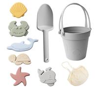 Hperu Jouets de Plage en Silicone, Ensemble de 8 Jouets Sable en Silicone Non Toxiques et sûrs avec Pelle, Seau et moules, Plage étanche pour Enfants, Voyage en Plein air, Jeu bac à Sable d'été, GR