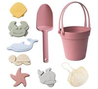 Hperu Jouets de Plage en Silicone, Ensemble de 8 Jouets Sable en Silicone Non Toxiques et sûrs avec Pelle, Seau et moules, Plage étanche pour Enfants, Voyage en Plein air, Jeu bac à Sable d'été, ro