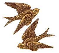 Hperu Lot de 2 décorations murales Vintage en Forme d'hirondelle dorée, 12, 7 x 10, 2 cm, Accents d'oiseaux en métal réalistes pour décoration de Salon et Chambre à Coucher, Ensemble Sculptures Mural