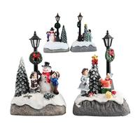 Hperu Lot de 2 Figurines de Noël, Arbre Bonhomme Neige, scène Village Noël avec Figurines, lumière LED, Accessoires, Table pour décoration Table, Ensembles Village, Ensembles