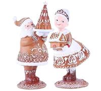 Hperu Lot de 2 Figurines de Noël M. et Mme Père Noël en résine Marron Vintage pour Table, cheminée, bibliothèque, décoration d'intérieur