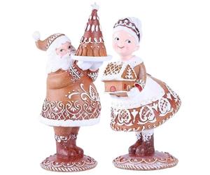 Hperu Lot de 2 Figurines de Noël M. et Mme Père Noël en résine Marron Vintage pour Table, cheminée, bibliothèque, décoration d'intérieur