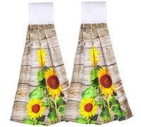 Hperu Lot de 2 torchons de Cuisine à Suspendre en Forme Tournesol, Doux et absorbants, avec Boucles Suspension et Ruban Fixation, pour décoration Salle Bain Cuisine, 12 x 18, 5 cm, bû